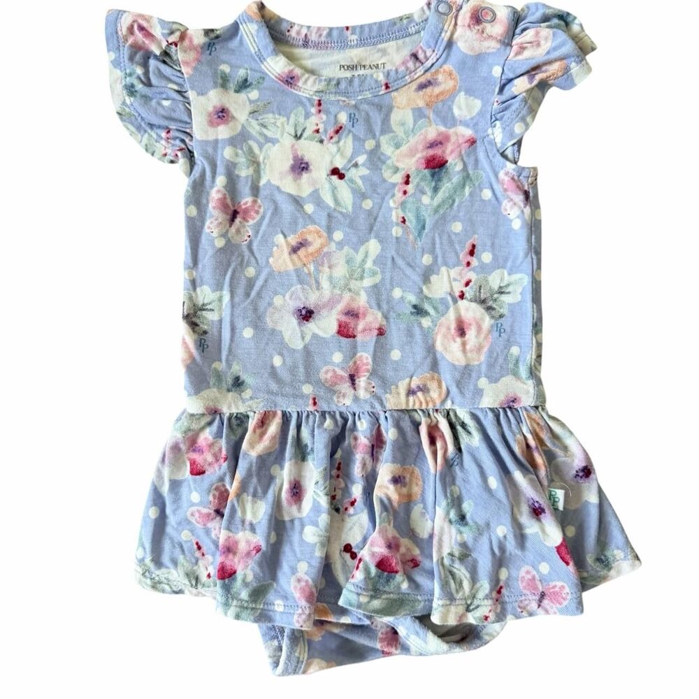 Posh Peanut Samantha Ruffled Capsleeve Twirl Skirt Bodysuit Size 3-6 Months